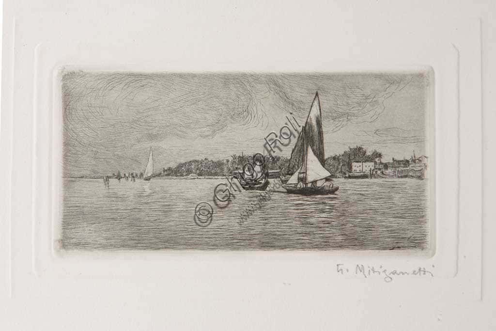 "Barche in Laguna" - Acquaforte di Giuseppe Miti Zanetti | Arte Italiana