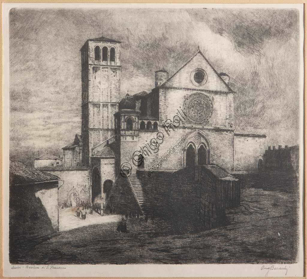 Assisi, Basilica of Saint Francis - Etching by Augusto Baracchi