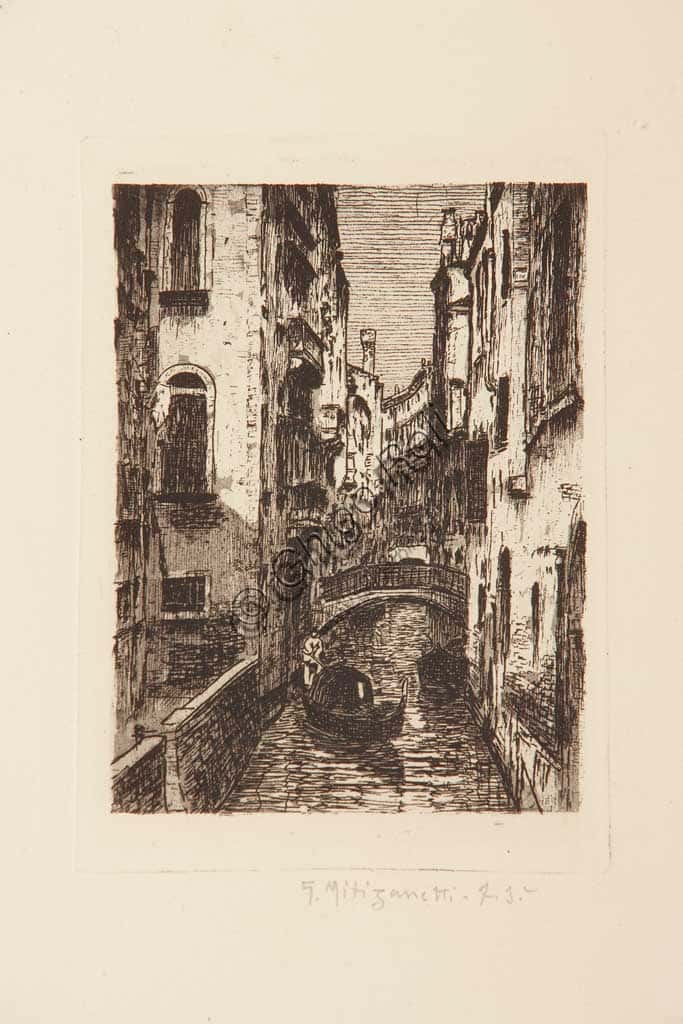 Acquaforte 'Canale Veneziano' di Giuseppe Miti Zanetti