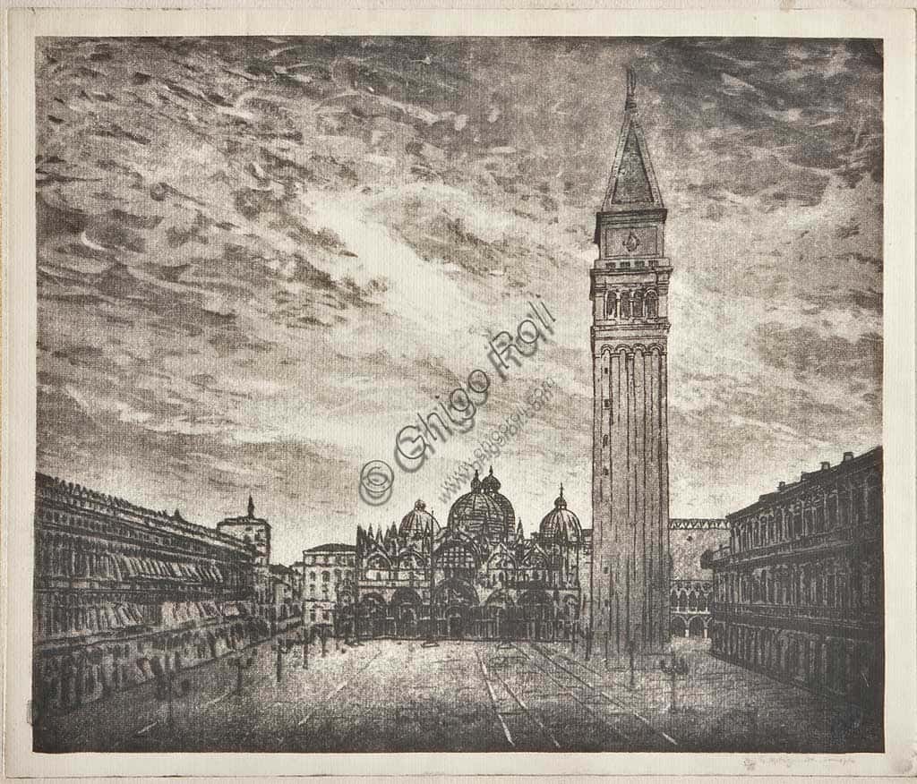 "Piazza San Marco" di Giuseppe Miti Zanetti: Acquaforte Storica