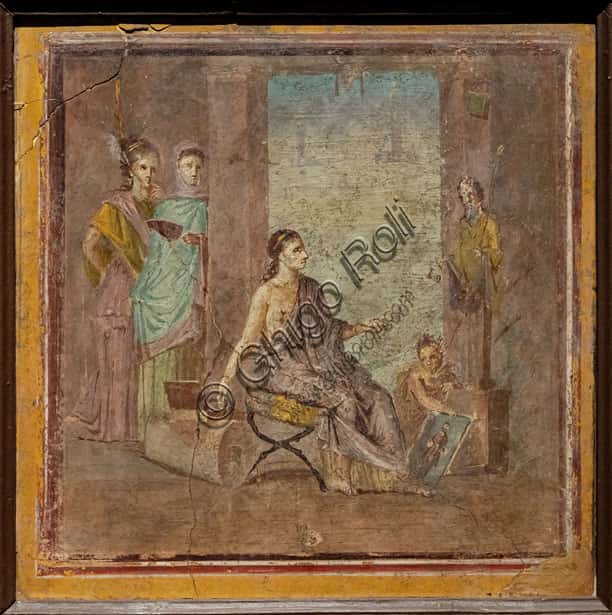 Fresco of a Woman Painting a Herm of Priapus - Pompeii