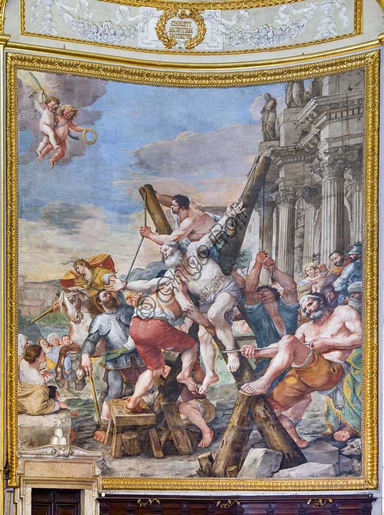 Affresco Erezione della Croce di Mattia Preti (1650-51) nella Basilica di S. Andrea della Valle