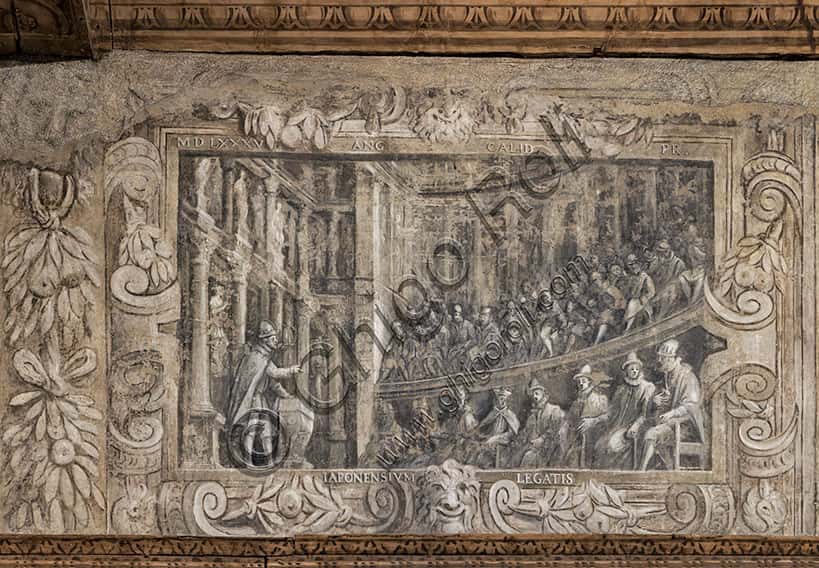 Monochrome Fresco of the 1585 Japanese Delegation in the Olympic Theatre