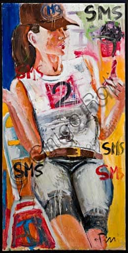 Alfredo Pini, 'SMS 2006': an oil on canvas painting cm 120x60