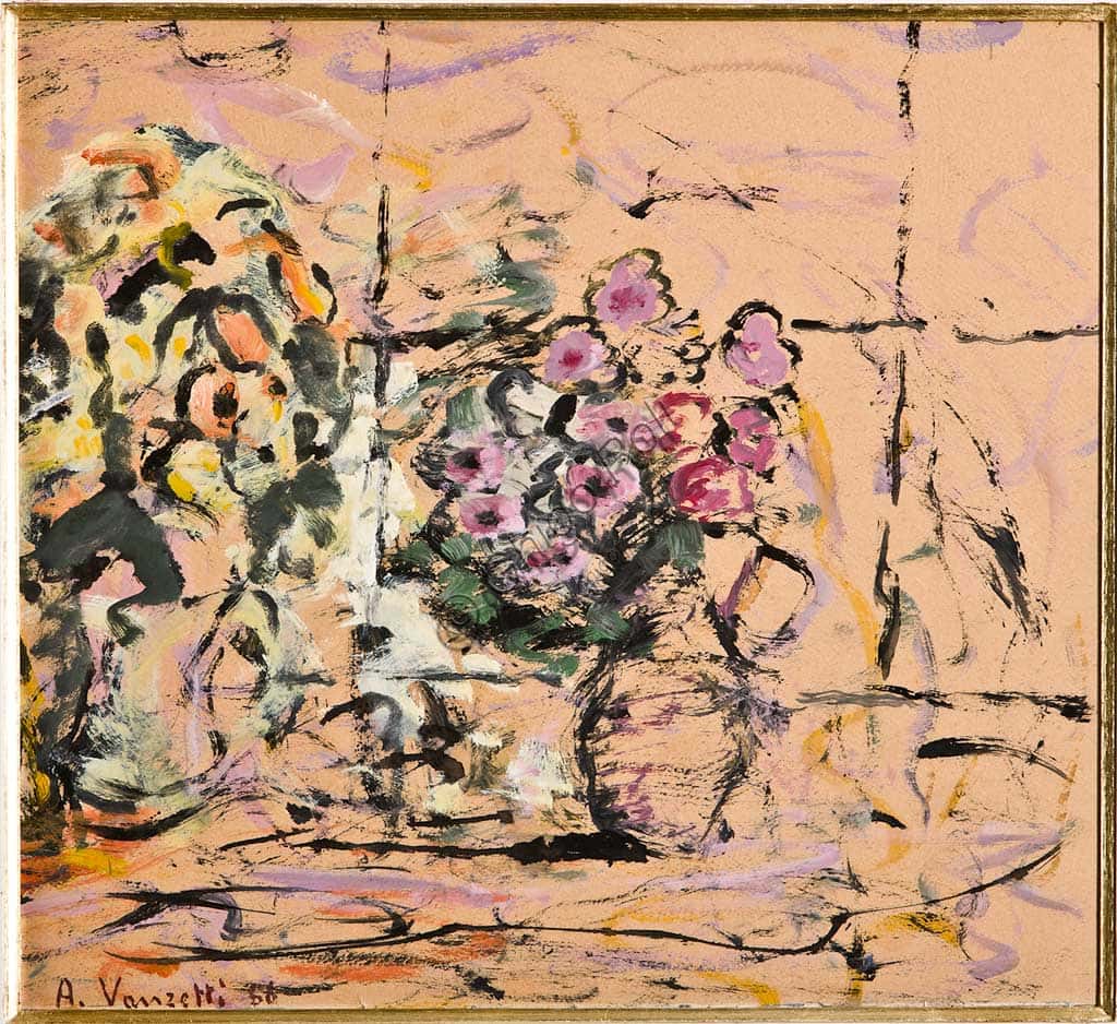 Quadro 'Fiori' di Alfredo Vanzetti: olio su cartone