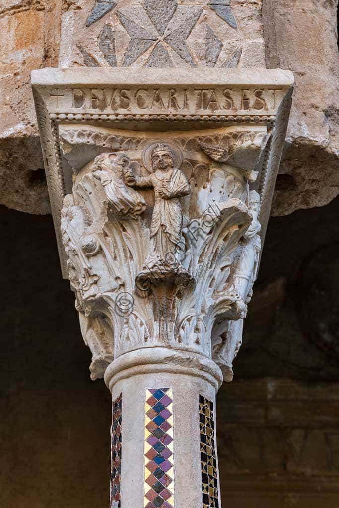 Capital W8: The Allegory of Charity in Monreale Cathedral Cloister