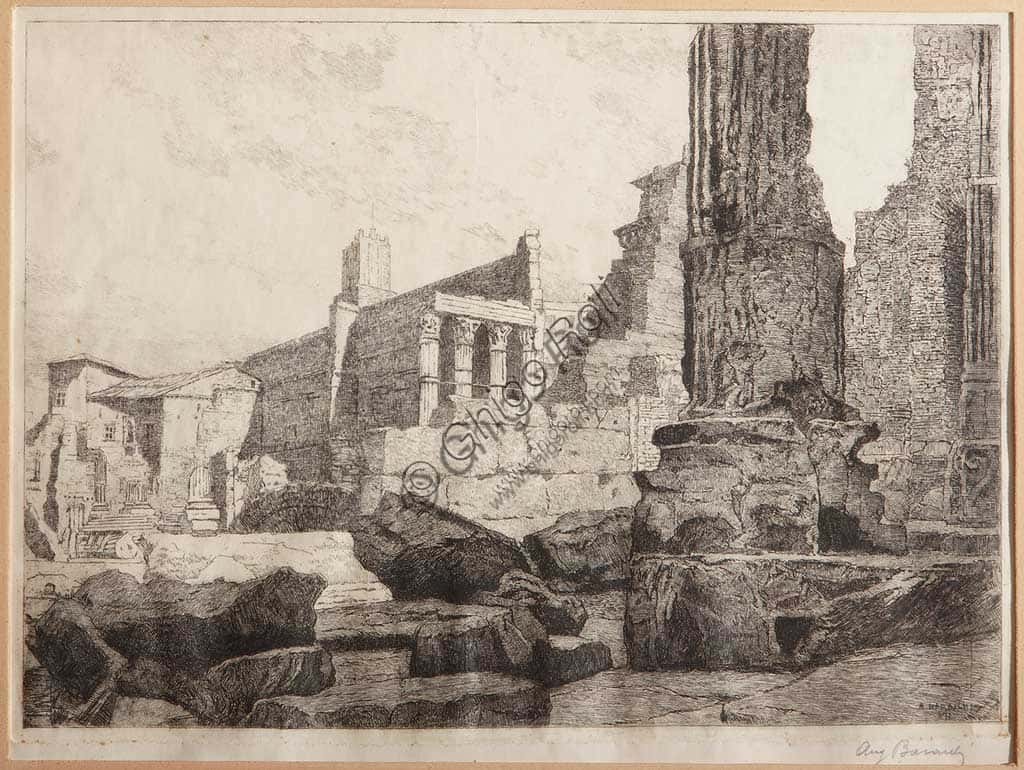Acquaforte del Foro di Augusto: Tempio di Marte Ultore di Augusto Baracchi