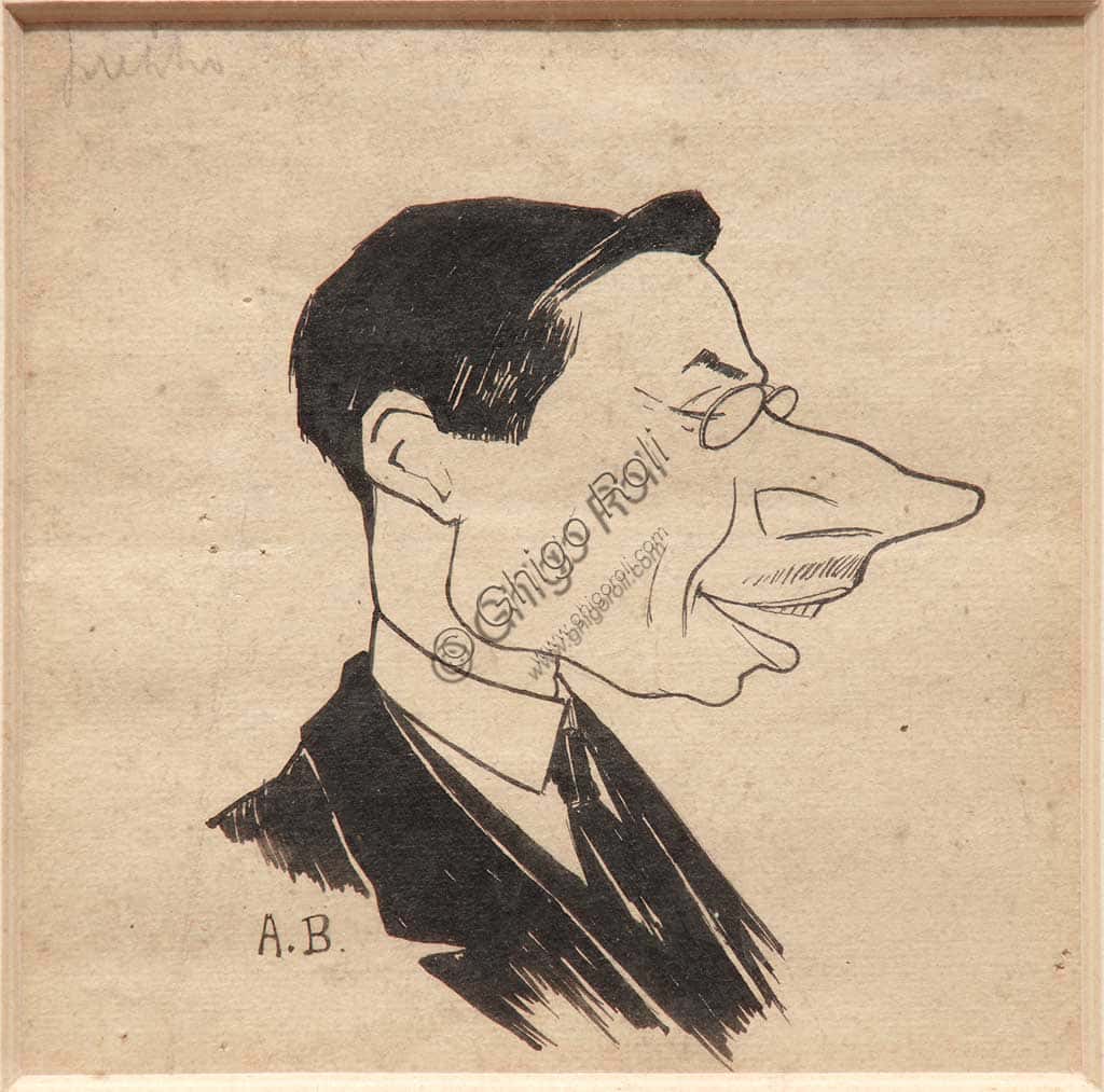 Caricature by Augusto Baracchi: Black Ink on Paper Drawing, 1878-1942