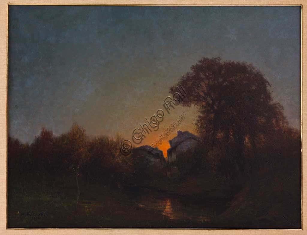 Paesaggio al tramonto di Augusto Baracchi, olio su tela
