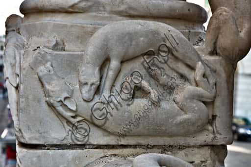 Column Base with Dog Attacking a Deer – Genoa Cathedral Sculpture