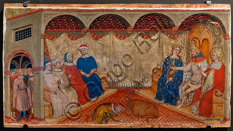 Dispute of St. Sylvester: tempera panel painting by Battista da Vicenza