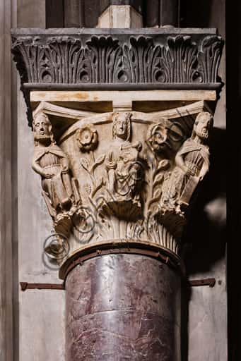 Capital of Virgin with Child by Master of Janus in Genoa Cathedral Nave