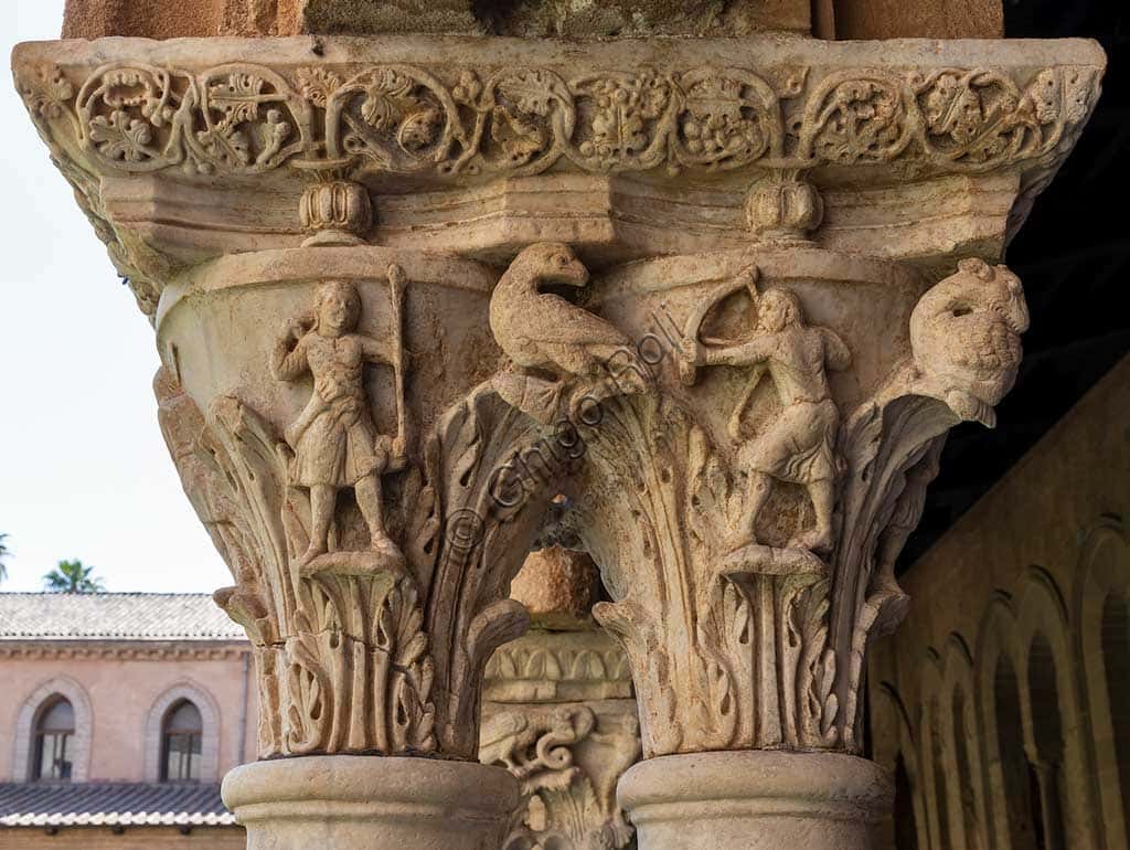 Capital N23 in Monreale Cathedral Cloister: 12th Century Hunting Scene