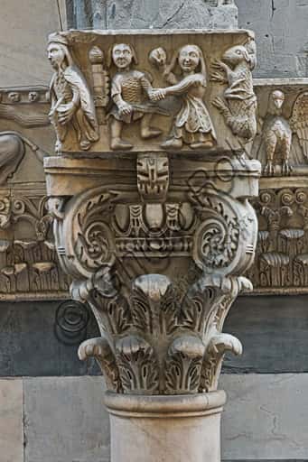 Capital of St. Gotthard Portal: King David Harpist in Genoa Cathedral
