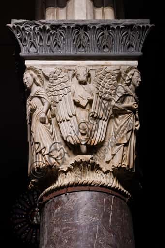 Capital with St. Luke's Evangelist Symbol in Genoa Cathedral (1307)