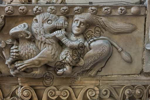 Samson Slaying the Lion Capital at Genoa Cathedral
