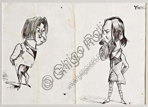 Umberto Tirelli Caricature: Indian Ink Drawing from Assicoop Unipol Collection