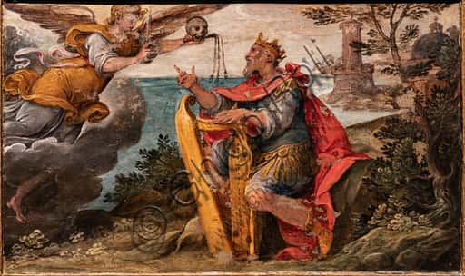 King David Penitent by Cesare Nebbia: Three-Panel Painting