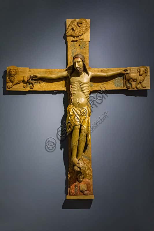 Crucifix in Polychrome Wood: Veneto-Prealpine Sculpture 13th-14th C.