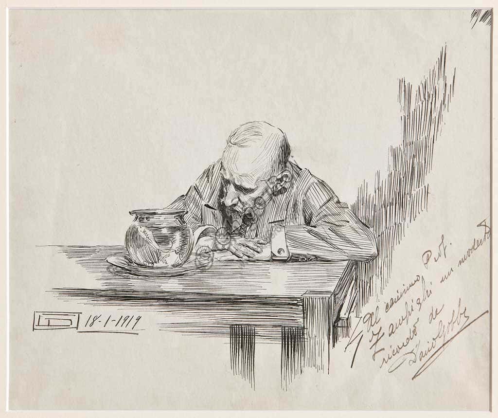 Dario Gobbi: Uomo seduto al tavolo in meditazione (1919)