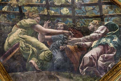 Detail of the vault frescoes: young women and grapes in the Chamber of Cupid and Psyche at Palazzo Te