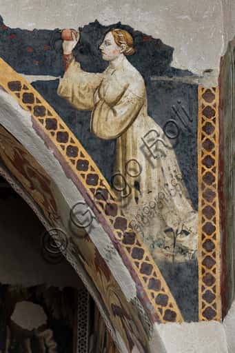 Figura femminile che gioca a palla: affresco nella Camera Pinta, Rocca Albornoz Spoleto