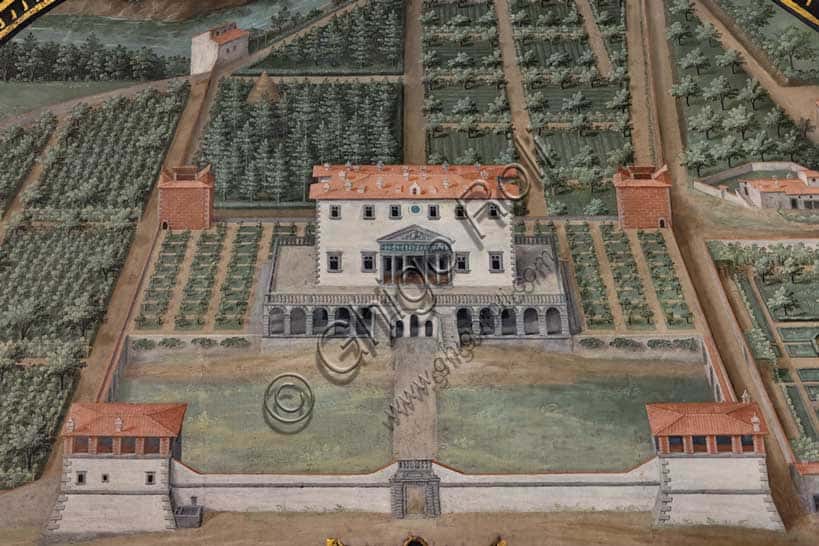 Lunetta di Poggio a Caiano di Giusto Utens: Veduta della Villa Medicea