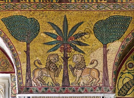 King Roger Room Mosaics: Detail with Lions and Exotic Trees