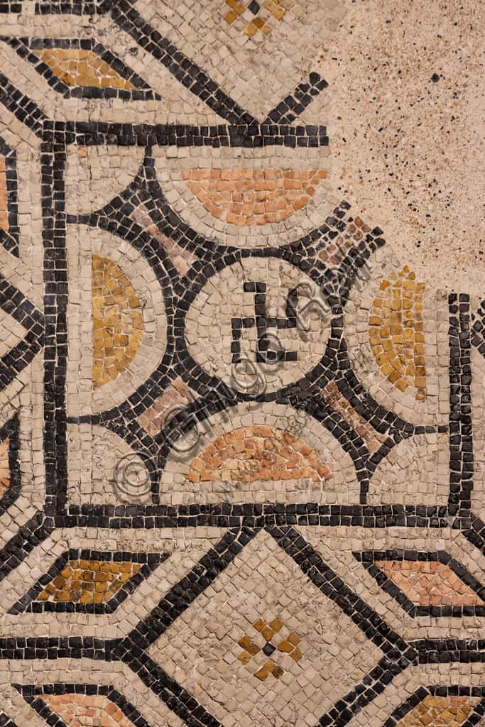 Geometric Mosaic Floor Detail with Hooked Cross at Santa Giulia Museum, Brescia
