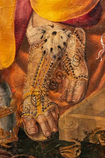 Detail of feet and leggings in Valerio Aretino's 'Dispute on the Immaculate Conception'