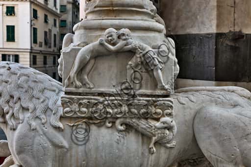 Romanesque Sculpture in Genoa: Man Fighting Lioness on Cathedral