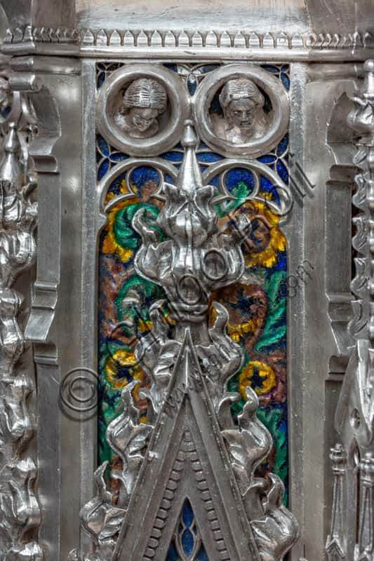 Silver Altar of St. John's Treasure (1367-1483): Detail with Enamels and Female Heads