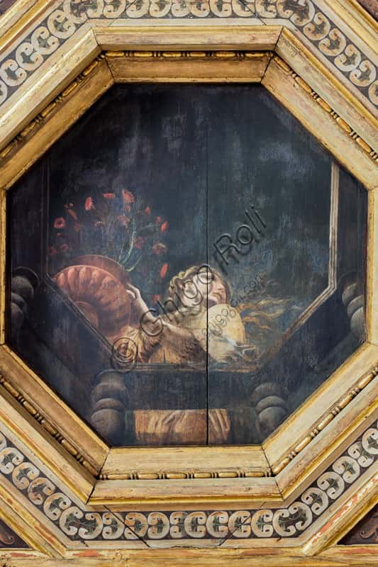 Coffered Ceiling Detail in Palazzo Te: Woman with Carnations on Balcony
