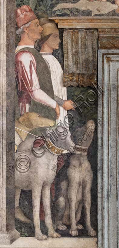 Camera degli Sposi: Detail of Men and Dogs by Andrea Mantegna