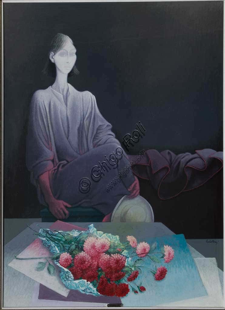 Dipinto 'Ragazza e fiori' di Alberto Cavallari: Analisi dell'Opera