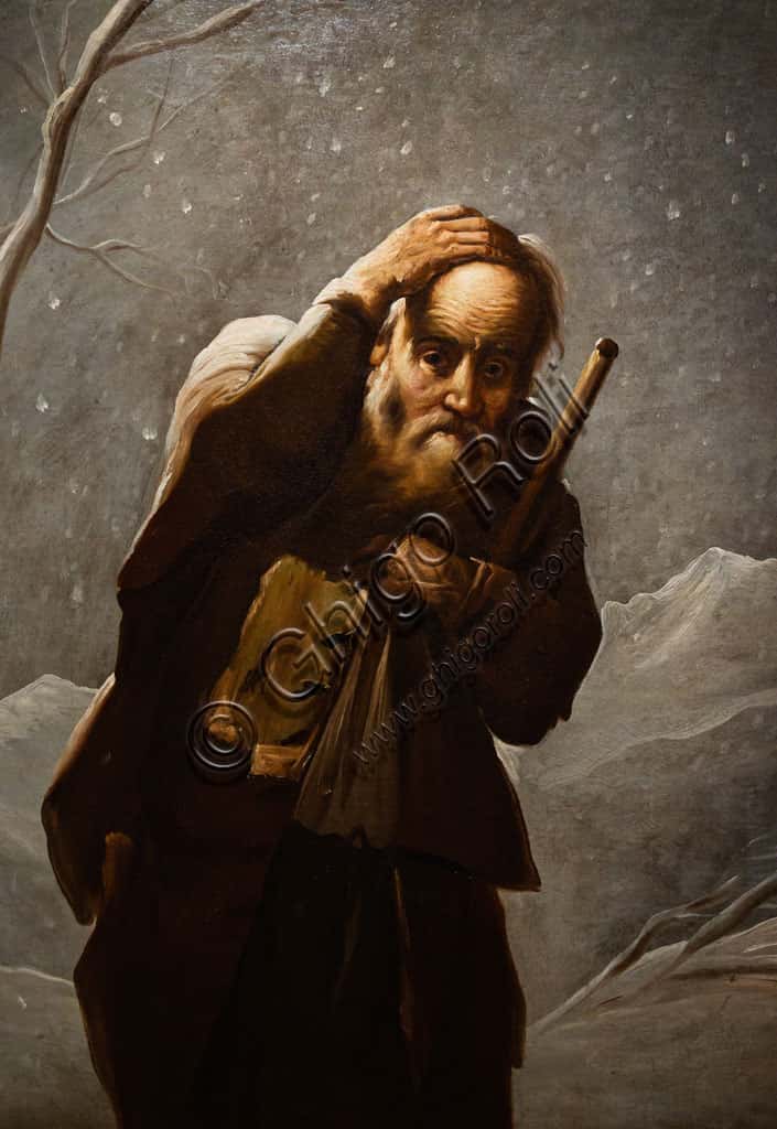 Old Man in the Snow: oil on canvas by Antonio Cifrondi, 1717