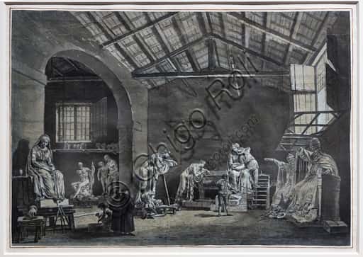 Watercolor Drawing of Antonio Canova's Study in Rome by Francesco Chiarottini