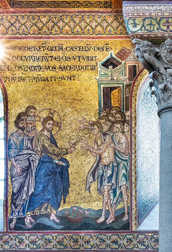 Byzantine Mosaic of the Healing of the Ten Lepers in Monreale Cathedral