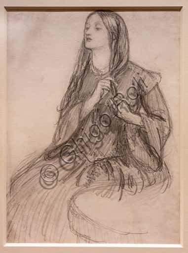 Elizabeth Siddal Plaiting Her Hair: Drawing by Dante Gabriel Rossetti