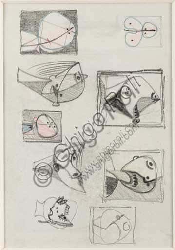 Studi di Teste di Enrico Prampolini: Disegno a Matita e Pastello