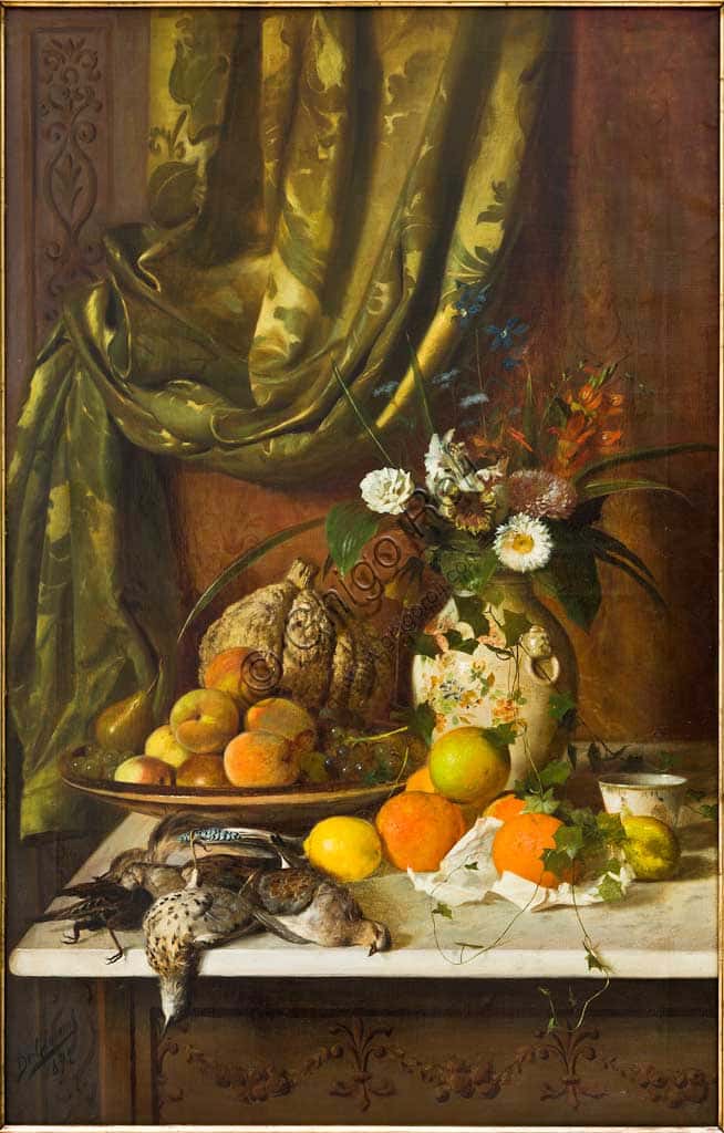 Eugenio De Giacomi: Dipinto "Fiori, Frutta e Selvaggina" - Natura Morta