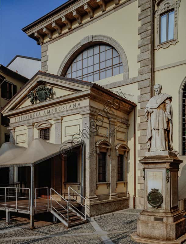 Facade of the Ambrosiana Library and Statue of Cardinal Federico Borromeo