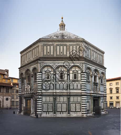 North-East Façade of the Baptistery of St. John in Florence and Ghiberti's Doors