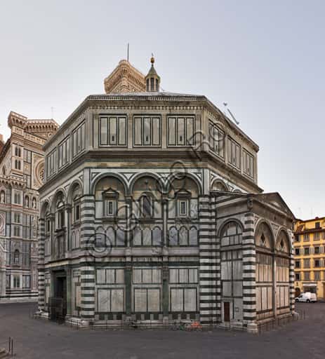 North-Western Façade of the Baptistery of St. John in Florence with Carrara Marble