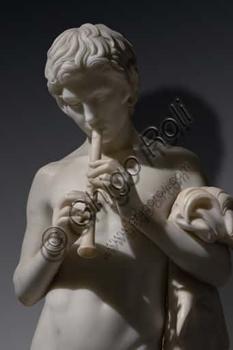 Faun Playing the Flute: Carrara Marble Sculpture by Pietro Tenerani (1859)