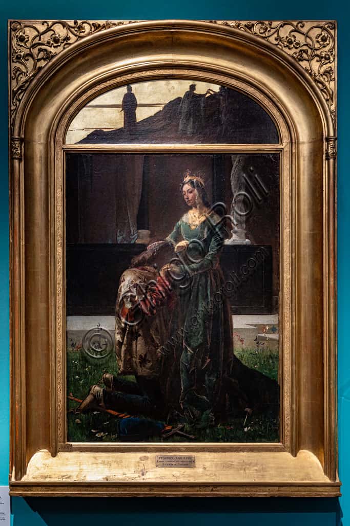 The painting 'The love of the poet Sordello and Cunizza' by Federico Faruffini