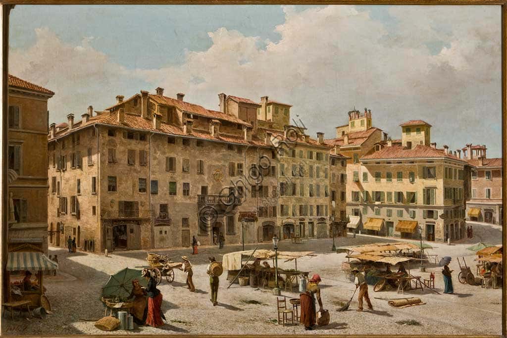 Fermo Forti: Piazza Grande in Modena, Oil on Canvas Painting