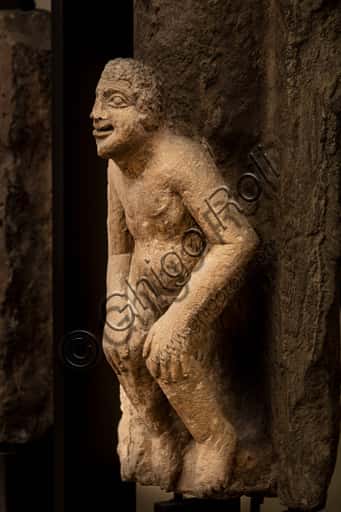 14th-Century Travertine Sculpture: Male Figure Fragment in Montefalco