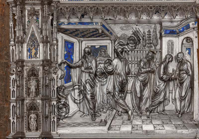 Tile 'Proclamation to Zacharias and Visitation' by Bernardo Cennini in Florence