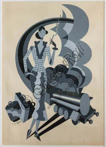 Fortunato Depero: Studio per l'Illustrazione 'In attesa del treno' per Vogue